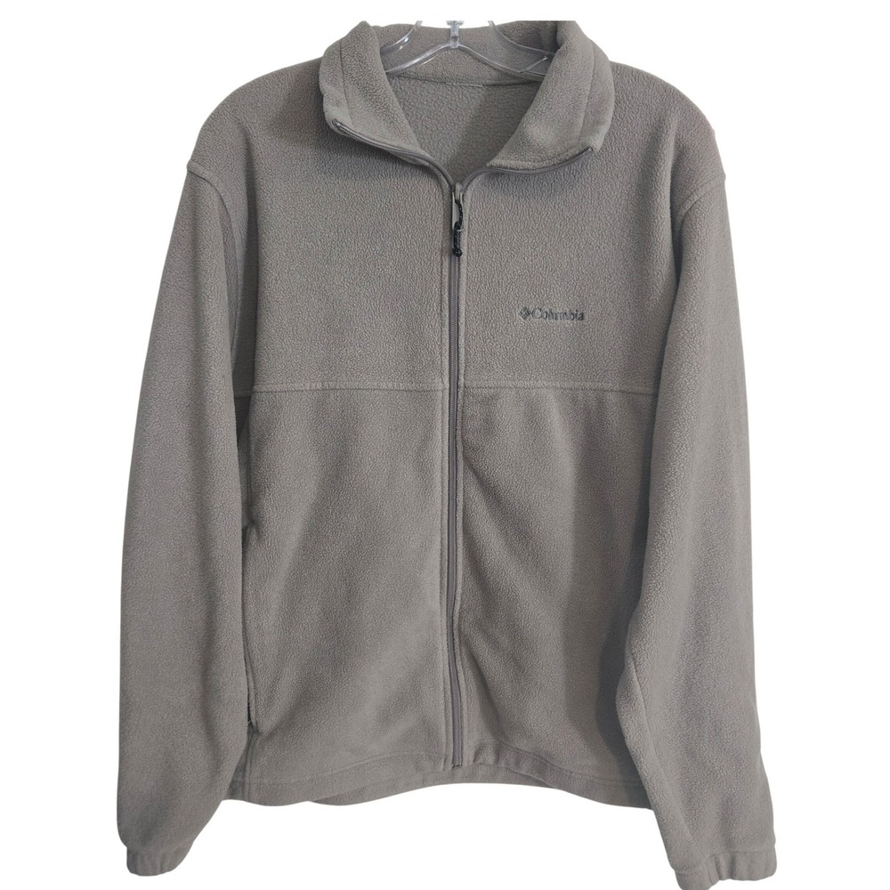 Columbia Fleece Jacket‎ Men's Large Beige Tan Full Zip Outdoor Hiking Classic